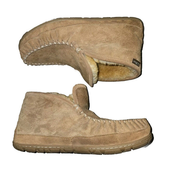 L.L. Bean Wicked Good Slippers, Boot Moc Brown Leather w/Lamb Fur, Men's 9M - Picture 1 of 6